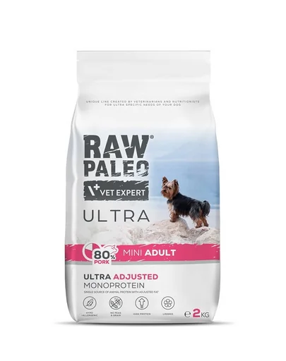 RAW PALEO Ultra Pork Mini Adult 2kg hrana caini rasa mica, cu porc