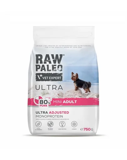 RAW PALEO Ultra Pork Mini Adult 750g hrana caine adult rasa mica, cu porc
