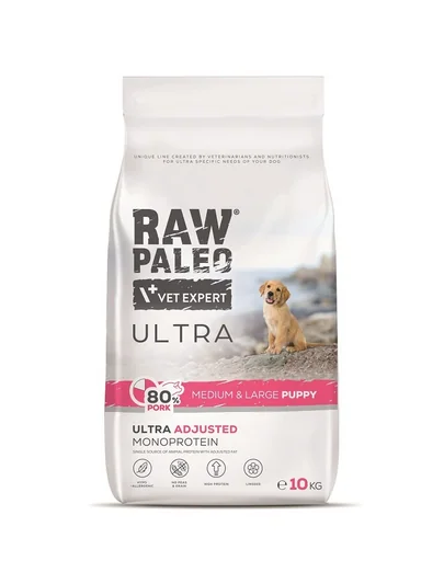 RAW PALEO Ultra Pork Medium&Large Puppy 10kg pentru catelusi rasa medie/mare, cu porc