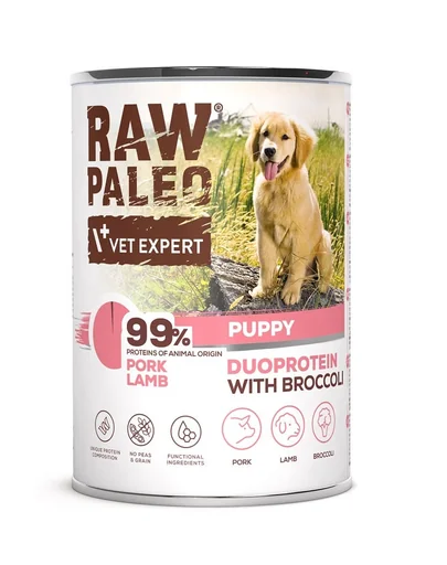 Hrana umeda pentru pui de caine RAW PALEO Pork Lamb Puppy 400g cu porc si miel