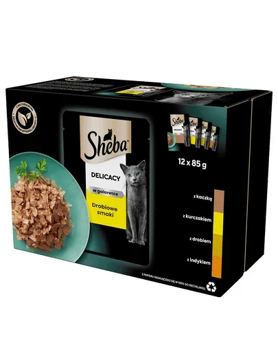SHEBA Delicacy in Jelly Set hrana umeda pentru pisici adulte, cu carne de pasare in aspic 12 x 85g