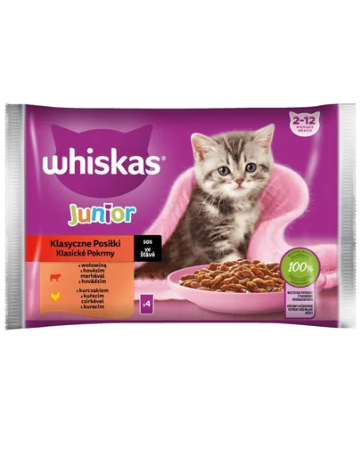 WHISKAS Junior vita si pui in sos, hrana pisoi 4x85g