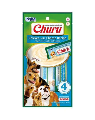 INABA Churu Chicken with Cheese 4x14g snack cremos cu pui si branza pentru caini