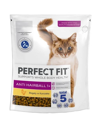 PERFECT FIT Antihairball 1+ 750 g hrana cu pui pentru pisici adulte