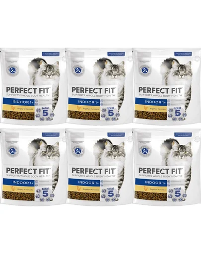 PERFECT FIT Indoor 1+ 6x750 g Pachet hrana uscata pisici interior, cu pui