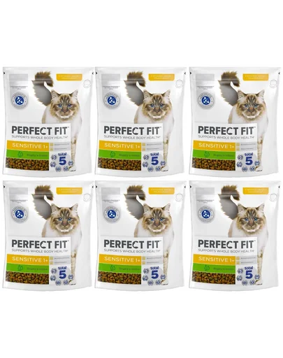 PERFECT FIT Sensitive 1+ 6x750 g set de hrana uscata pentru pisici adulte bogata in curcan