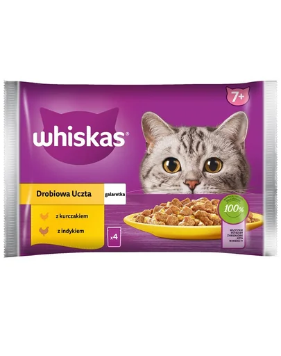 WHISKAS Senior pliculete 4x85g hrana pisici senior in jeleu cu: pui, curcan