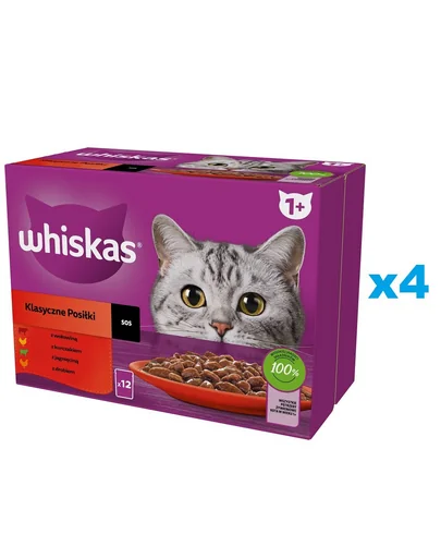WHISKAS Adult hrana umeda plicuri 48x85 g pentru pisici Classic Meals carne de vita, pui, miel, pasare in sos