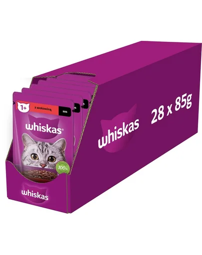WHISKAS Adult plic 28x85g hrana umeda pentru pisici adulte in sos cu vita