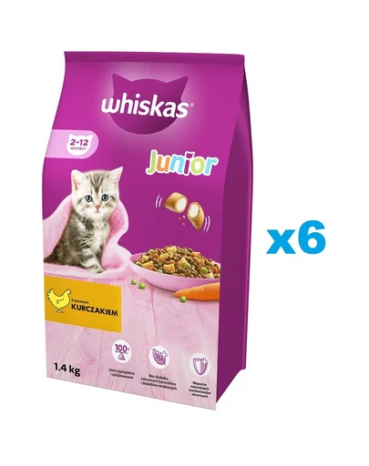 WHISKAS Junior 6x1,4 kg hrana uscata completa pentru pisoi cu pui delicios