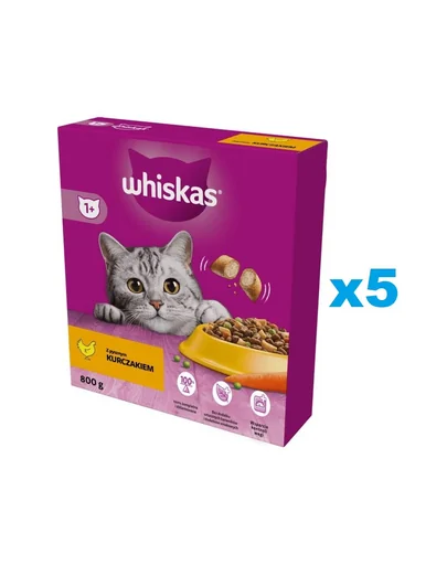 WHISKAS Adult 5x800 g hrana completa uscata cu pui delicios pentru pisici adulte