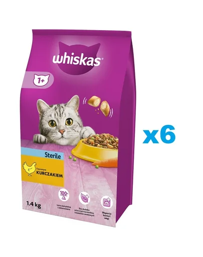 WHISKAS Sterile 6x1.4 kg hrana cu pui pentru pisici sterilizate