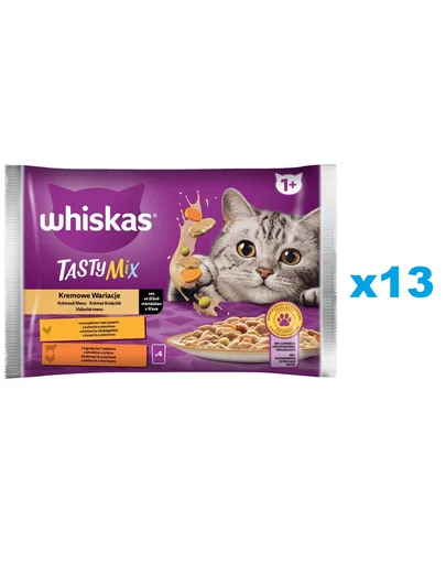 WHISKAS Adult pliculete pisici 52x85g Creamy Variations hrana umeda pentru pisici adulte in sos cu: pui si legume, miel si curcan