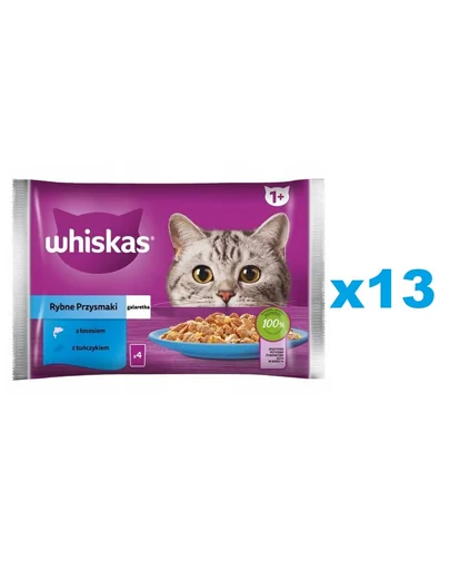 WHISKAS Adult plic cu peste in aspic 52x85g Fish Delicacies hrana umeda pentru pisici adulte cu: somon, ton
