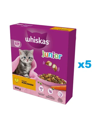 WHISKAS Junior 5x800 g hrana pentru pui de pisica, cu pui