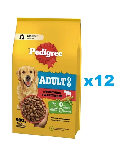 PEDIGREE Adult 12x500 g pachet hrana uscata caini talie medie, cu vita si legume