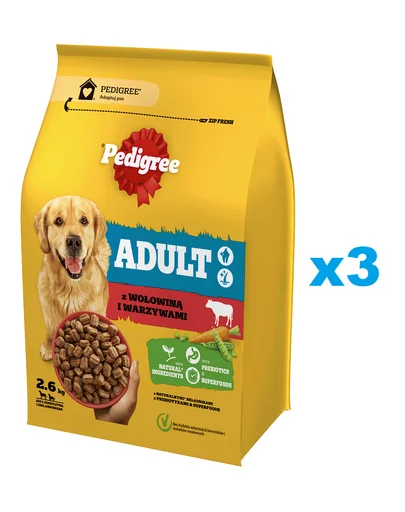 PEDIGREE Adult 3x2.6 kg Hrana uscata caine adult talie medie, cu vita si legume