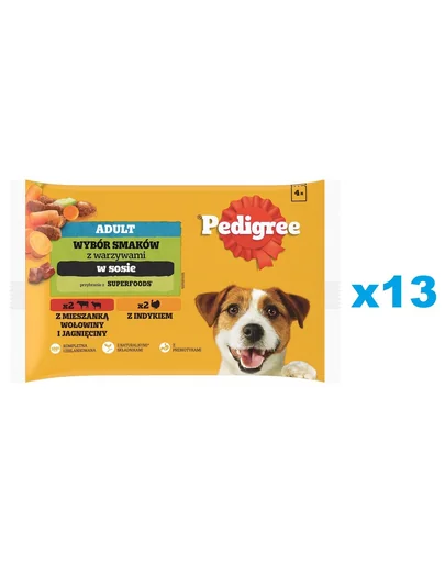 PEDIGREE Set hrana caine, cu vita si miel, curcan 52x100g