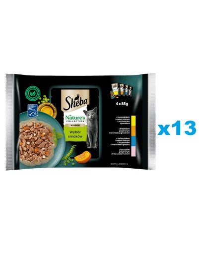 SHEBA Nature’s Collection mix plicuri mancare pisica 52x85 g in sos cu bucati de pui, curcan, ton, somon