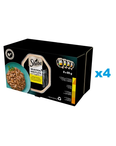 SHEBA Selection tavi hrana pisica 32x85 g in sos cu pui si curcan, pui, pasari de curte, curcan
