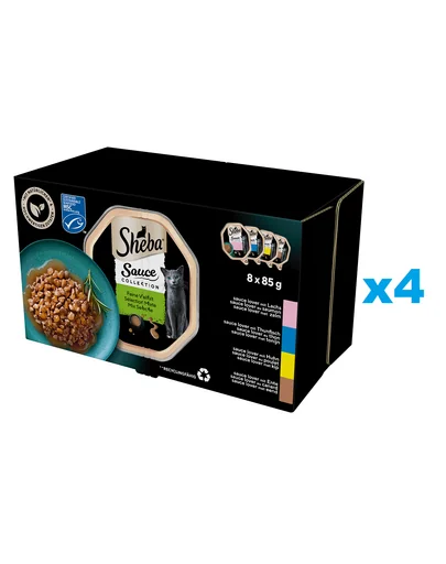 SHEBA Sauce Collection 32x85 g tavi hrana pisica in sos cu somon, ton, pui, rata