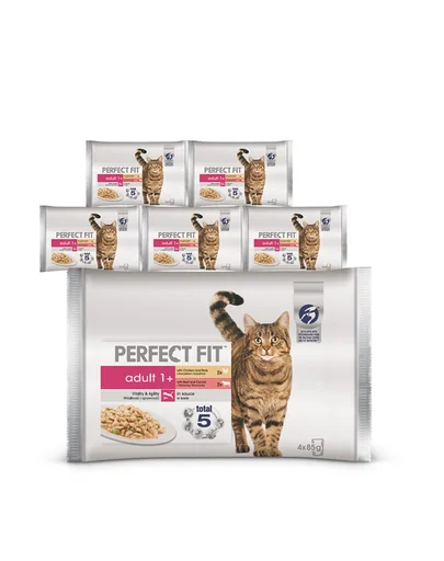 Plicuri pisici PERFECT FIT Adult 24x85g hrana umeda pentru pisici in sos (pui si mazare, vita si morcovi)