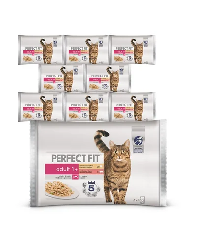 Plicuri PERFECT FIT Adult 36x85g hrana umeda pisici, in sos cu pui si mazare, vita si morcovi