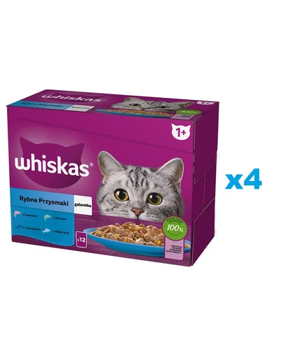 Plicuri WHISKAS Adult 48x85g in aspic peste alb, cod, somon, ton