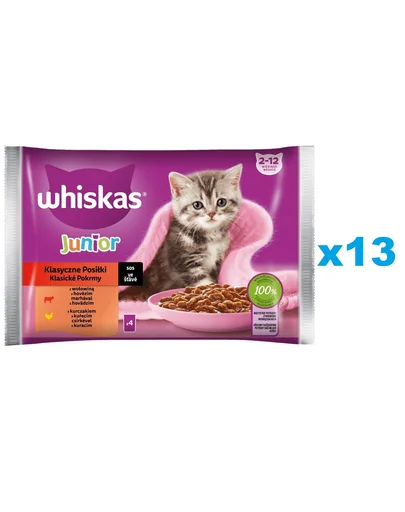 Plicuri WHISKAS Junior 52x85g Classic Meals in sos cu vita si pui