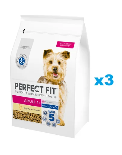 PERFECT FIT Adult 1+ hrana caini talie mica 3x2,6 kg cu pui