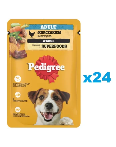 Plicuri pentru caini PEDIGREE Adult 24x100g bucati de pui si legume in sos