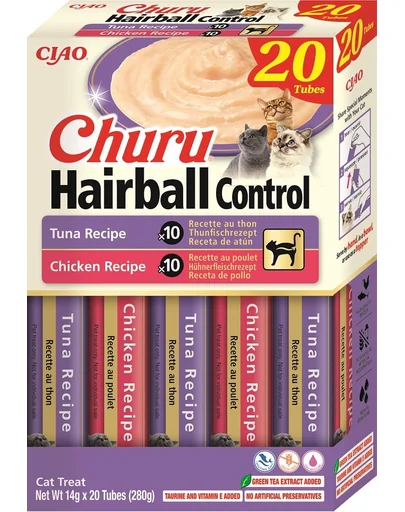INABA Churu Cat Hairball 20x14g gustare crema pentru pisica, pentru ghemotoacele de blana