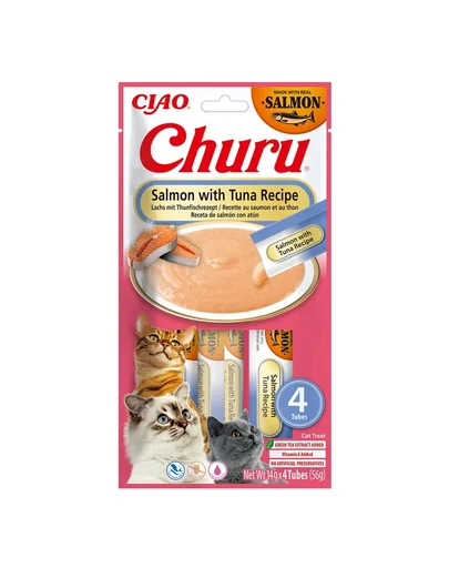 INABA Churu Cat Salmon with Tuna 4x14g gustare pentru pisici cu somon si ton