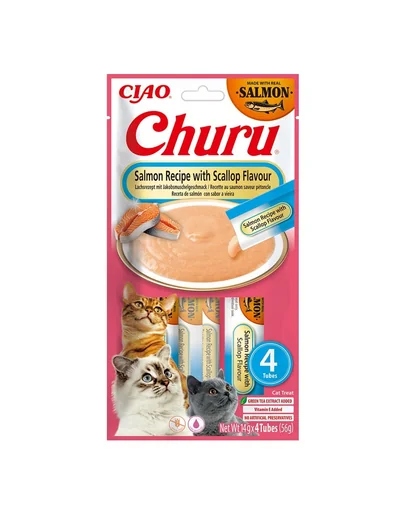 INABA Churu Cat Salmon with Scallop 4x14g recompensa pisici, cu somon si scoici