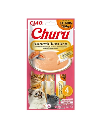 INABA Churu Cat Salmon with Chicken 4x14g gustari cremoase pentru pisici cu somon si pui
