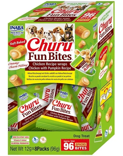INABA Dog Churu Fun Bites Chicken with Pumpkin 8x12g rulouri cu pui si dovleac pentru caini