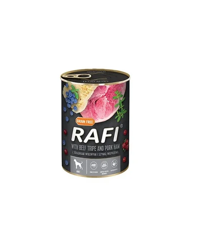 RAFI Hrana pentru caini cu sunca, stomac vita, afine si merisor 400g