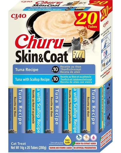 Recompense INABA Churu Cat Skin Coat 20x14g ton, ton si ton si scoici pentru pisici
