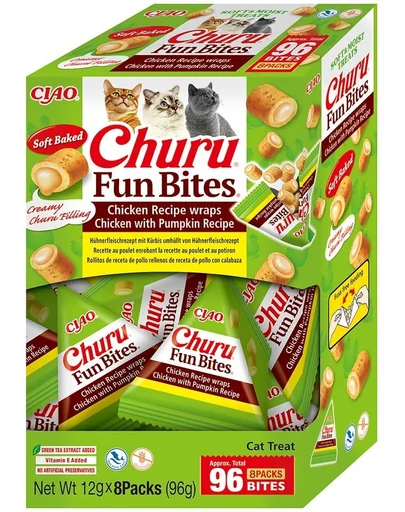 INABA Churu Cat Fun Bites Chicken with Pumpkin 8x12g wrapuri cu pui și dovleac pentru pisici