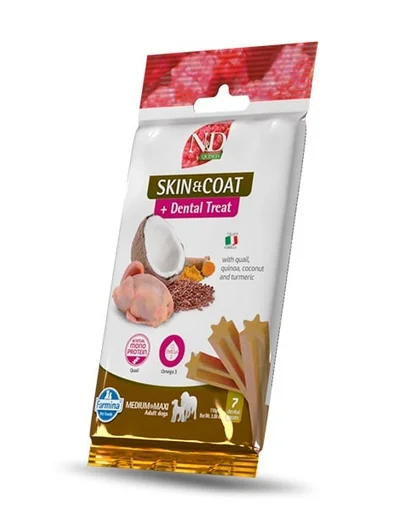 FARMINA N&D Quinoa Dental Treat Skin Coat Quail Medium/Maxi 100 g gustare dentara pentru caini de talie medie si mare, prepelita
