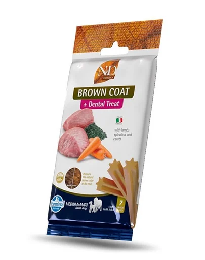 FARMINA N&amp;D Brown Dental Treat Coat Lamb Medium/Maxi 100 g batoane dentare pentru caine talie medie si mare, cu miel