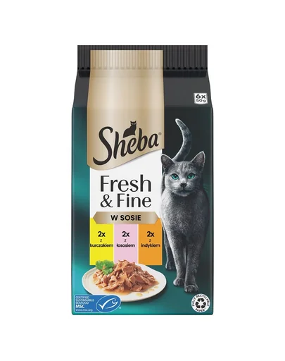 Plicuri hrana SHEBA Fresh & Fine 6x50 g in sos cu pui, cu somon, curcan