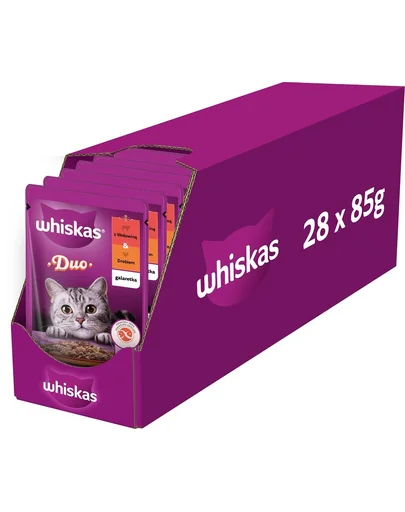 WHISKAS Adult plicuri hrana pisici 28x85 g in jeleu cu vita si pasare