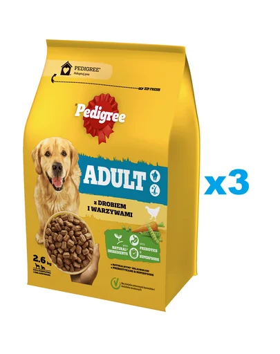 PEDIGREE Adult 3x2,6 kg pui si legume, hrana caini talie medie si mare