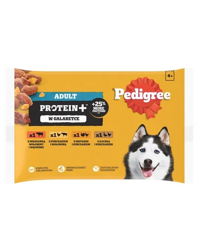 PEDIGREE Adult Protein+ plicuri in jeleu 4x85 g hrana caini, 4 arome