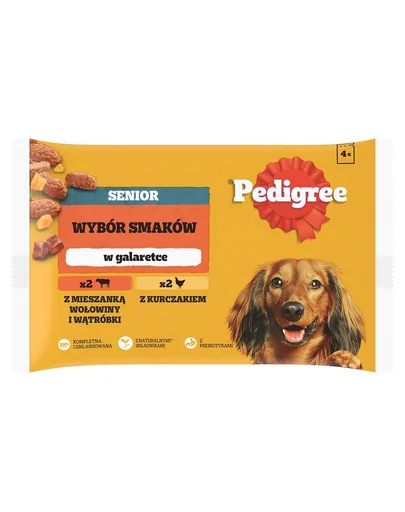 PEDIGREE Senior plicuri caini senior 4x100 g in jeleu, vita, pui si ficat