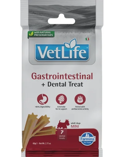 FARMINA Vet Life Dental Treat Gastrointestinal Mini 60 g Gustare dentara gastrointestinala pentru caini de rase mici