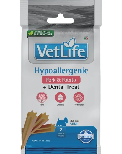 FARMINA Vet Life Dental Treat Hypoallergenic Pork Mini 60 g recompensa dentara pentru caini de rase mici, cu porc