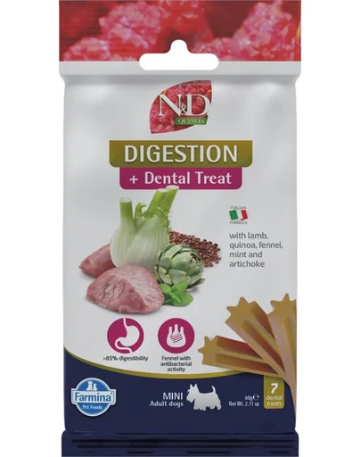 FARMINA N&D Quinoa Dental Treat Digestion Mini 60 g recompense dentare pentru caine de talie mica