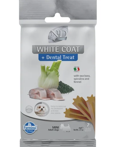 FARMINA N&D White Dental Treat Coat Sea bass Mini 60 g recompensa dentara pentru caini de rase mici